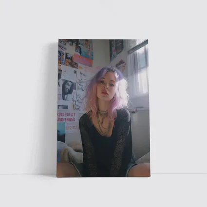 Pink Purple Hair Girl Bedroom Wall Posters