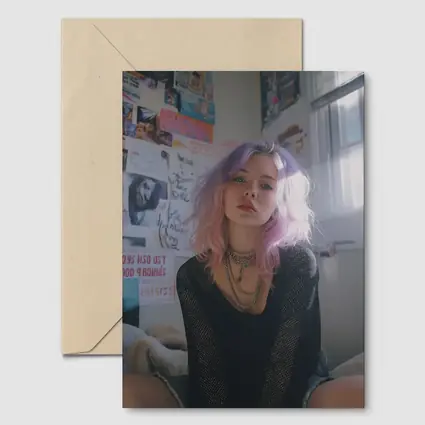 Pink Purple Hair Girl Bedroom Wall Posters