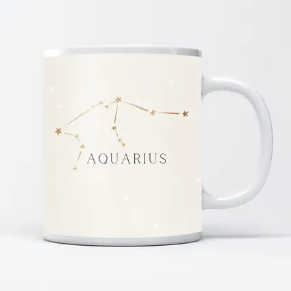 Aquarius Constellation Gold Stars Beige Background