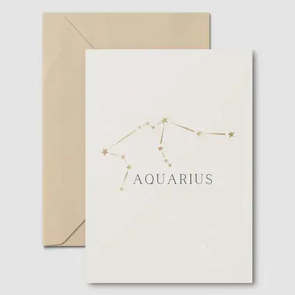 Aquarius Constellation Gold Stars Beige Background