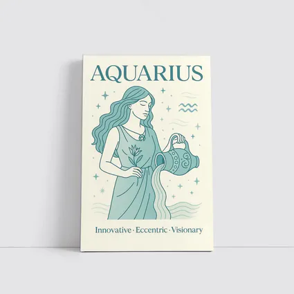 Aquarius Zodiac Woman Pouring Water Illustration