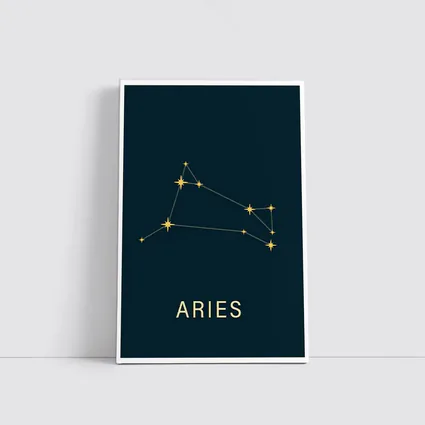 Aries Constellation Gold Stars Dark Background