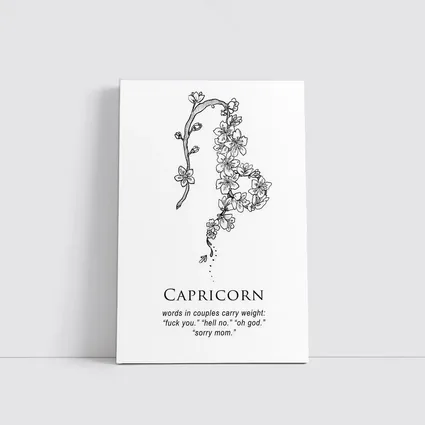 Capricorn Zodiac Floral Botanical Black White