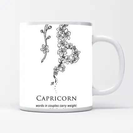 Capricorn Zodiac Floral Botanical Black White