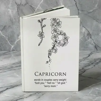Capricorn Zodiac Floral Botanical Black White