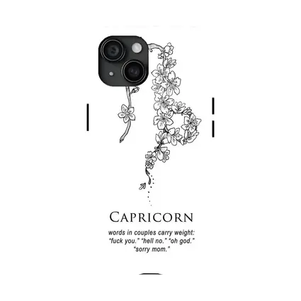 Capricorn Zodiac Floral Botanical Black White