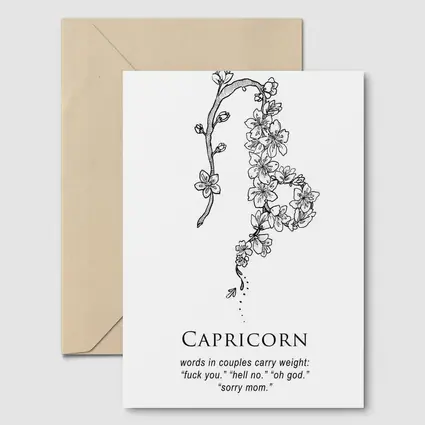 Capricorn Zodiac Floral Botanical Black White