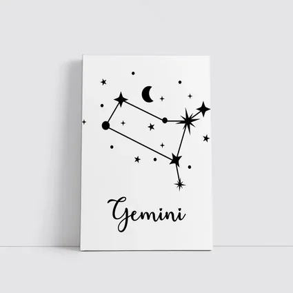 Gemini Constellation Stars Moon Black White