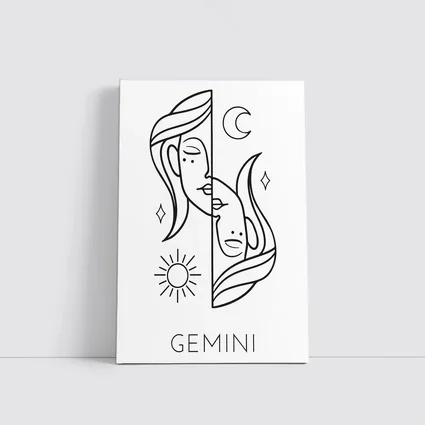 Gemini Zodiac Sign Line Art White