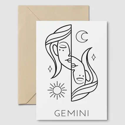 Gemini Zodiac Sign Line Art White