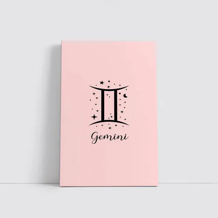 Gemini Zodiac Sign Black Pink Background