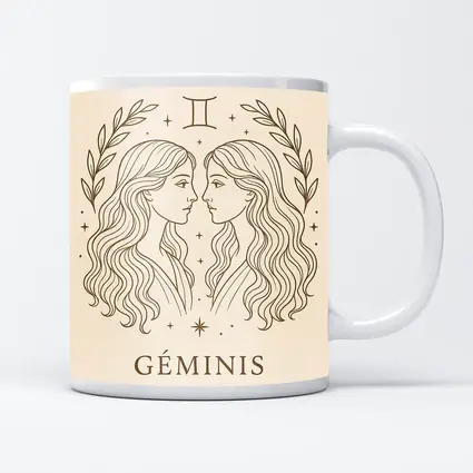 Gemini Zodiac Sign Line Art Beige