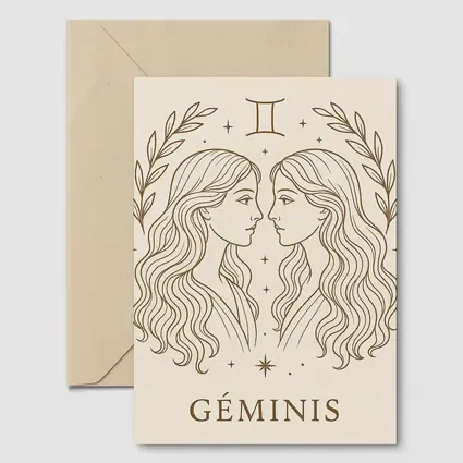 Gemini Zodiac Sign Line Art Beige