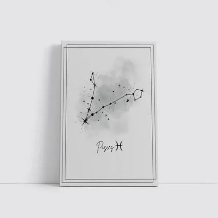 Pisces Constellation Watercolor Gray Minimal Art