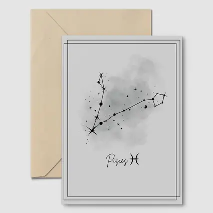 Pisces Constellation Watercolor Gray Minimal Art