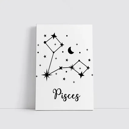 Pisces Constellation Stars Moon Black White