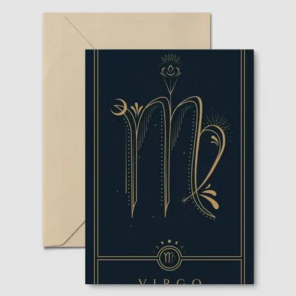 Virgo Zodiac Sign Gold Dark Blue