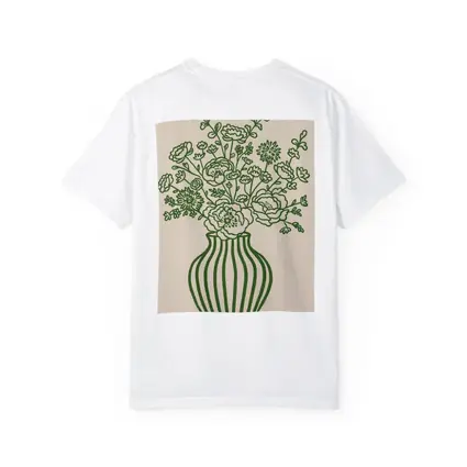 Green Line Art Floral Vase Beige Background