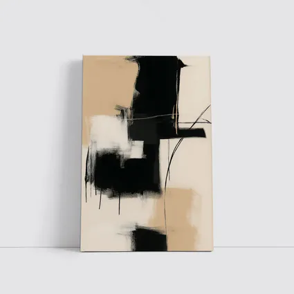 Black Abstract Brushstrokes on Beige Background