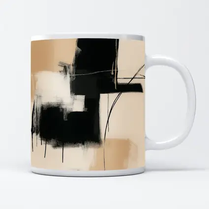 Black Abstract Brushstrokes on Beige Background