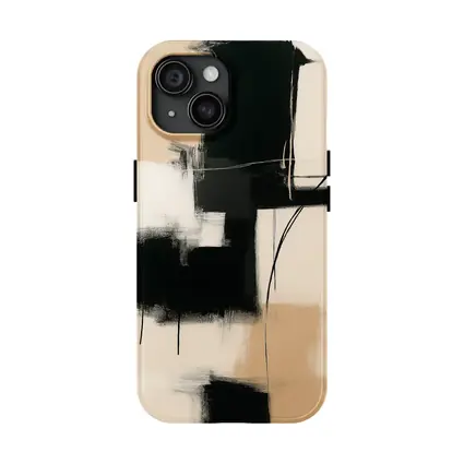 Black Abstract Brushstrokes on Beige Background
