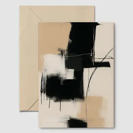 Black Abstract Brushstrokes on Beige Background