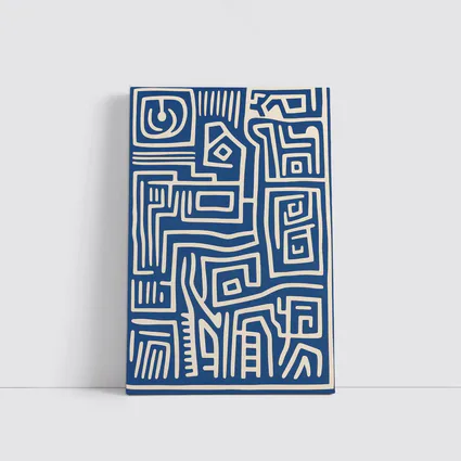 Blue Abstract Tribal Line Art Pattern