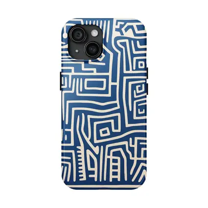 Blue Abstract Tribal Line Art Pattern
