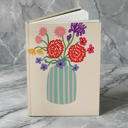 Colorful Bouquet Striped Vase Beige Background