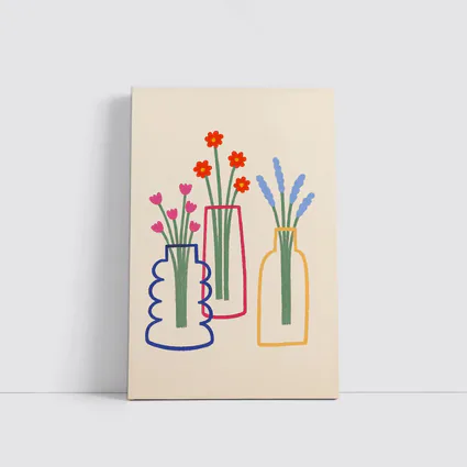 Three Colorful Vases With Flowers Illustration