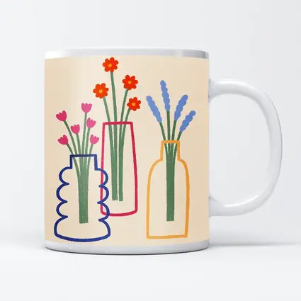 Three Colorful Vases With Flowers Illustration