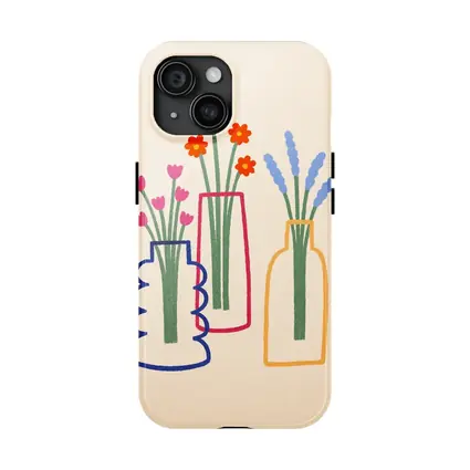 Three Colorful Vases With Flowers Illustration