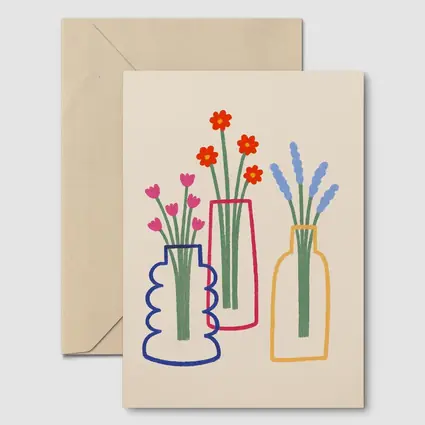 Three Colorful Vases With Flowers Illustration