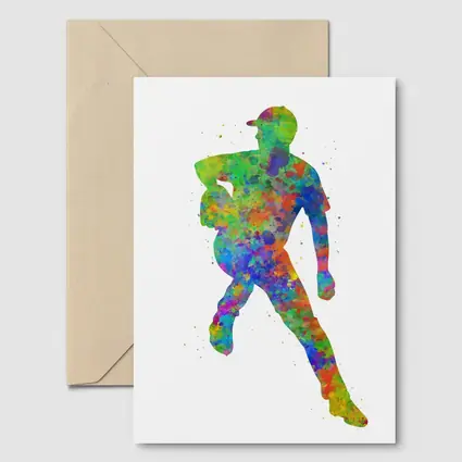 Baseball Pitcher Watercolor Splash Art White Background