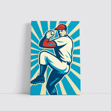 Baseball Pitcher Retro Pop Art Blue