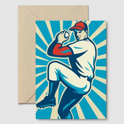 Baseball Pitcher Retro Pop Art Blue