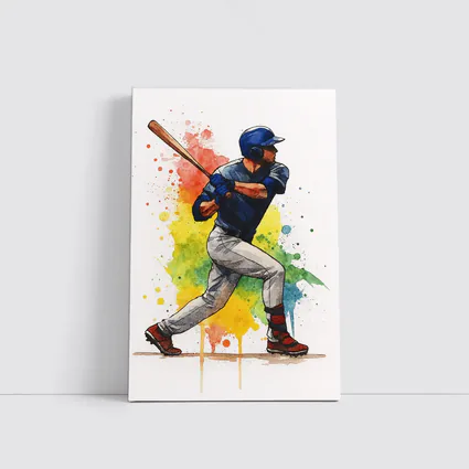Baseball Player Swinging Bat Watercolor Splash