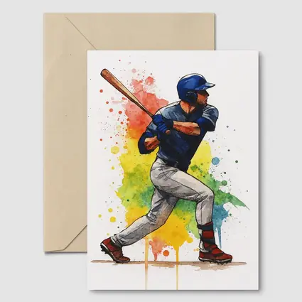 Baseball Player Swinging Bat Watercolor Splash