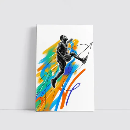 Basketball Player Jumping Colorful Brush Strokes Art