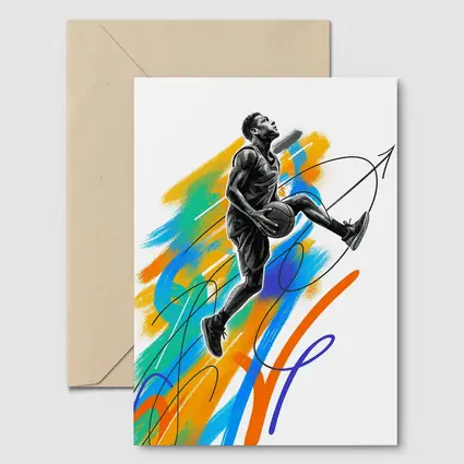 Basketball Player Jumping Colorful Brush Strokes Art