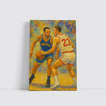 Warriors Basketball Player Impressionist Oil Painting
