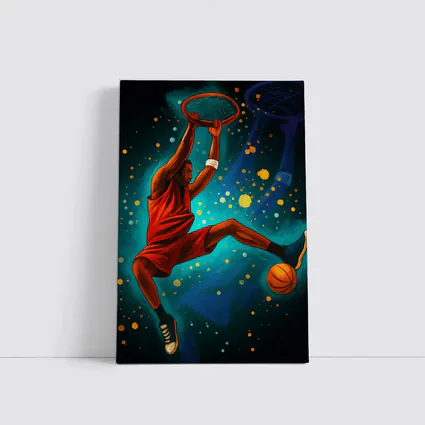 Basketball Player Dunking Teal Cosmic Background
