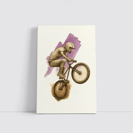 BMX Rider Trick Ink Watercolor Art