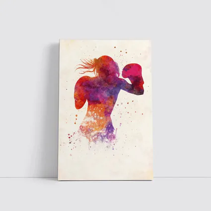 Female Boxer Watercolor Art Pink Red