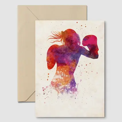 Female Boxer Watercolor Art Pink Red