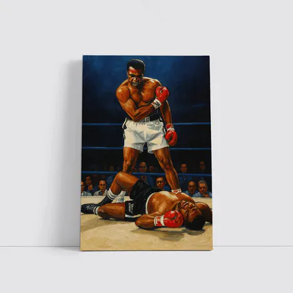 Muhammad Ali Standing Over Fallen Opponent Boxing