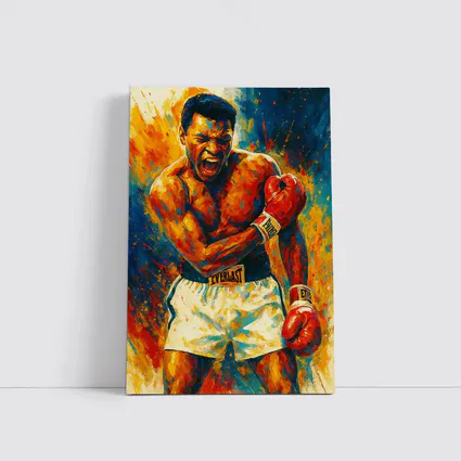 Boxer Roaring Red Gloves Colorful Paint Background