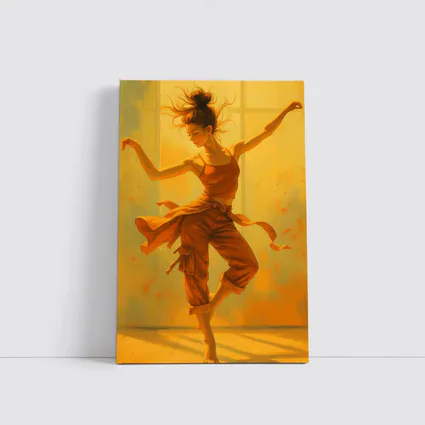 Dancing Woman Warm Golden Yellow Background Art