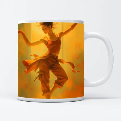 Dancing Woman Warm Golden Yellow Background Art