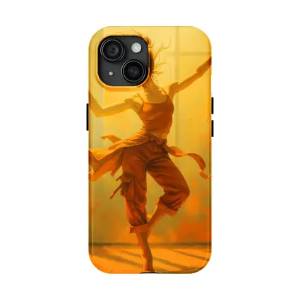 Dancing Woman Warm Golden Yellow Background Art